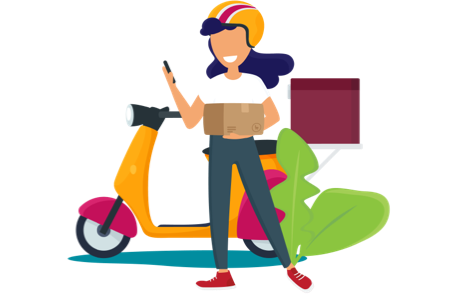 Illustration of a Sherpa Delivery Rider exploring the Sherpa Driver app with parcel