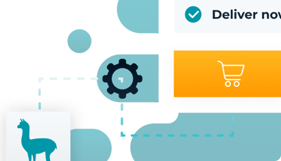 Checkout buy button with dotted line through a cog to Sherpa app icon