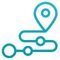 Image of a line with dots and a final map pin to indicate Sherpa's Route Optimisation