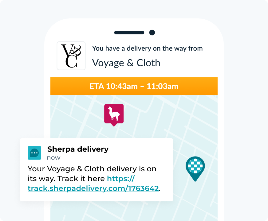 Delivery tracking SMS and mobile web page showing ETA